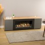 Тумба под ТВ с биокамином SteelHeat LIVORNO IMPULSE 140 см (корпус дуб Вотан / фасады Гротто Гранит)