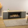 Тумба под ТВ с биокамином SteelHeat LIVORNO IMPULSE 140 см (корпус дуб Сонома / фасады Гротто Гранит)
